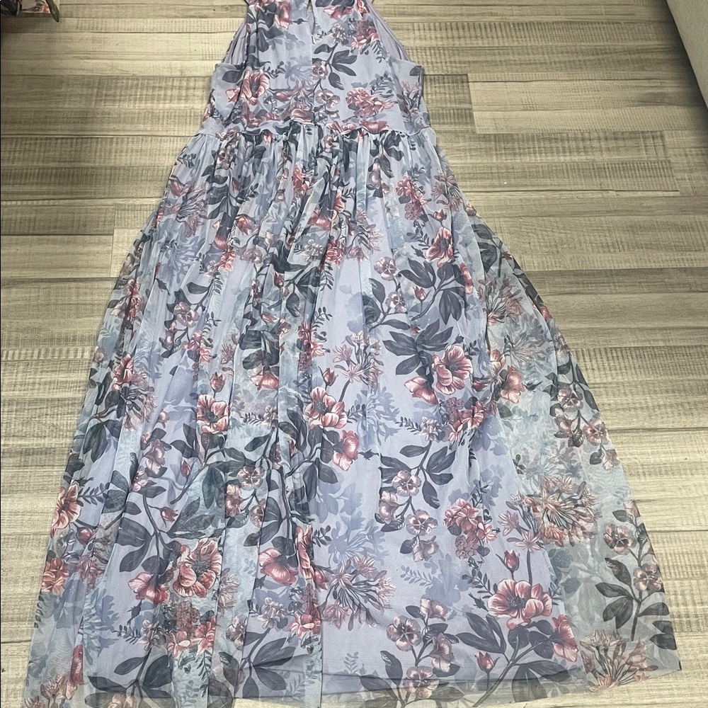 Elegant Floral Maxi Dress in Blue and Pink - Picture 7 of 8